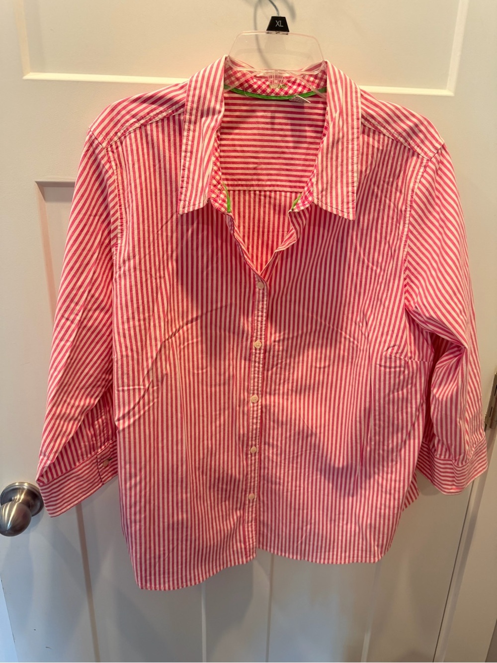 IZOD Pink White Striped Stretch Button Down Shirt Women’s 2X